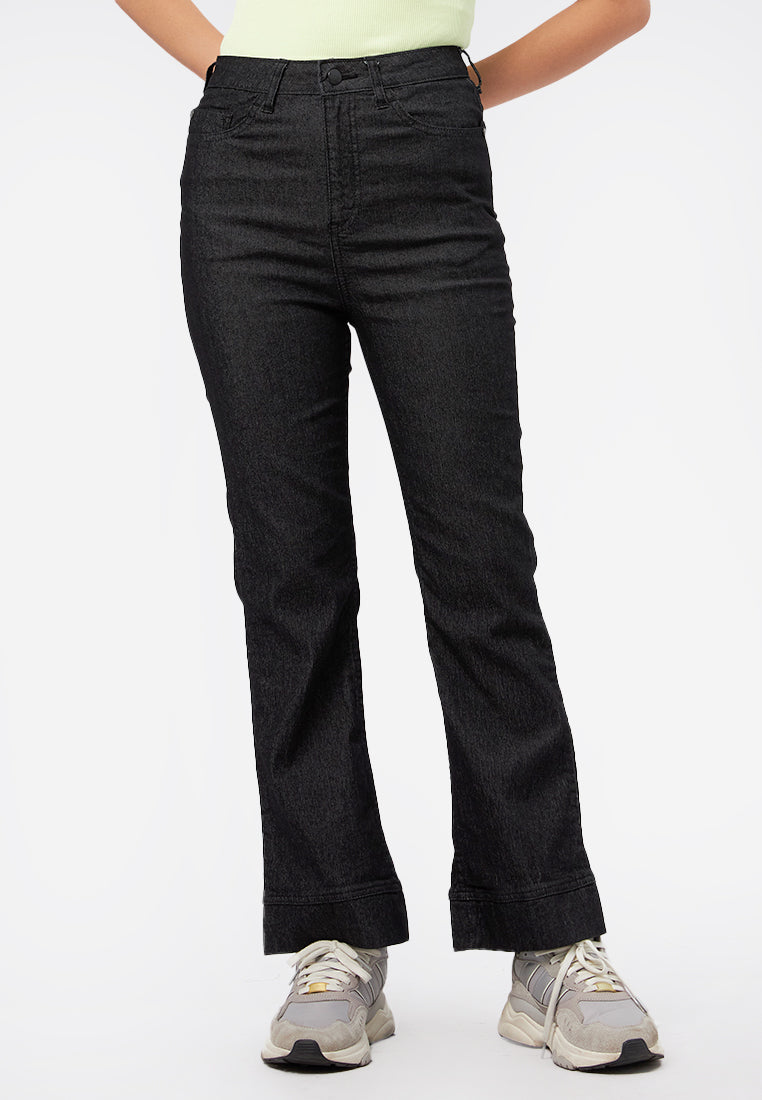 High Waist Flared Denim Pants Black