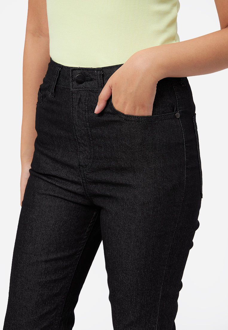 High Waist Flared Denim Pants Black