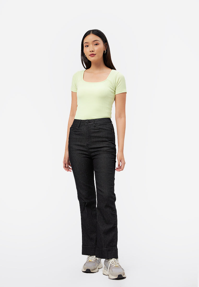 High Waist Flared Denim Pants Black