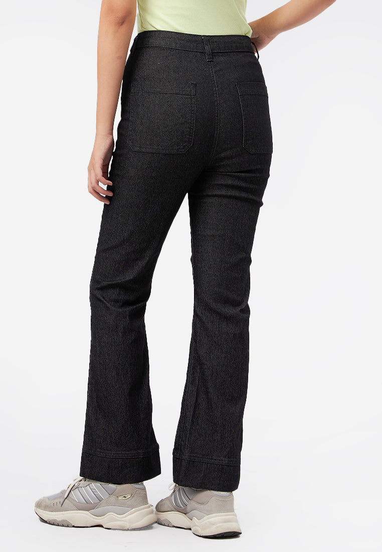 High Waist Flared Denim Pants Black