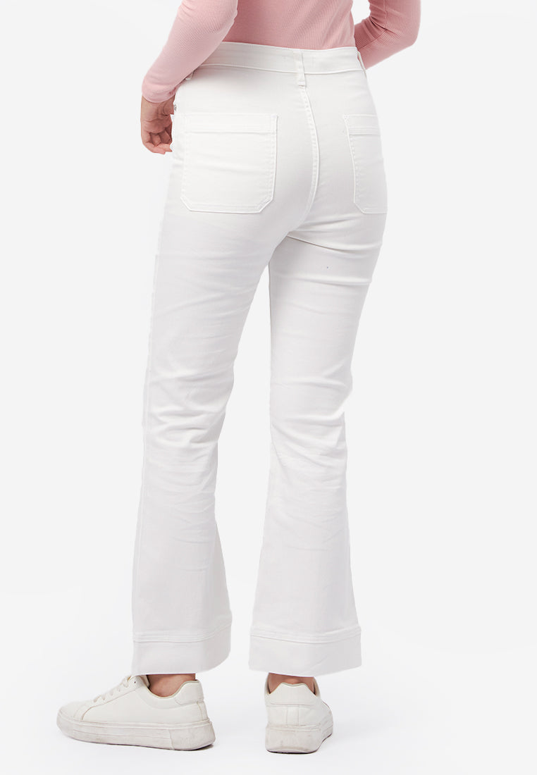 High Waist Flared Denim Pants Off White