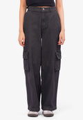 High Waist Denim Cargo Pants Grey