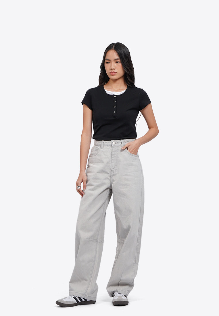 Mid Rise Barrel Denim Pants