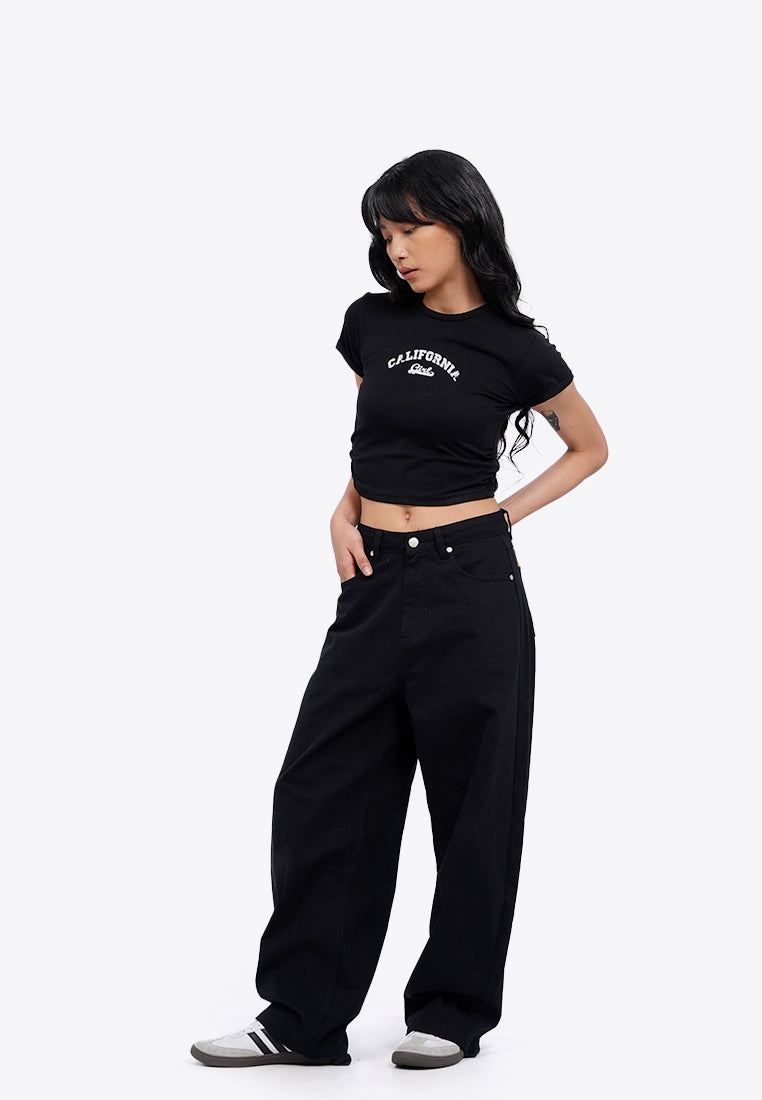 Mid Rise Barrel Denim Pants