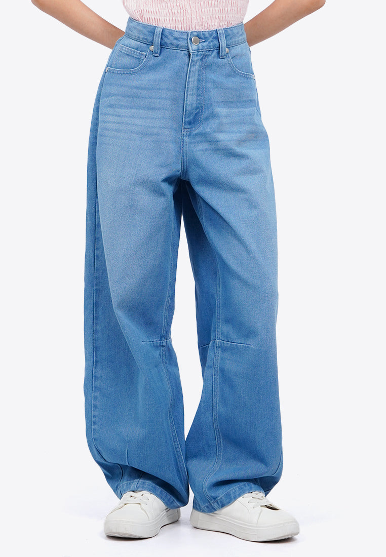 Mid Rise Barrel Denim Pants