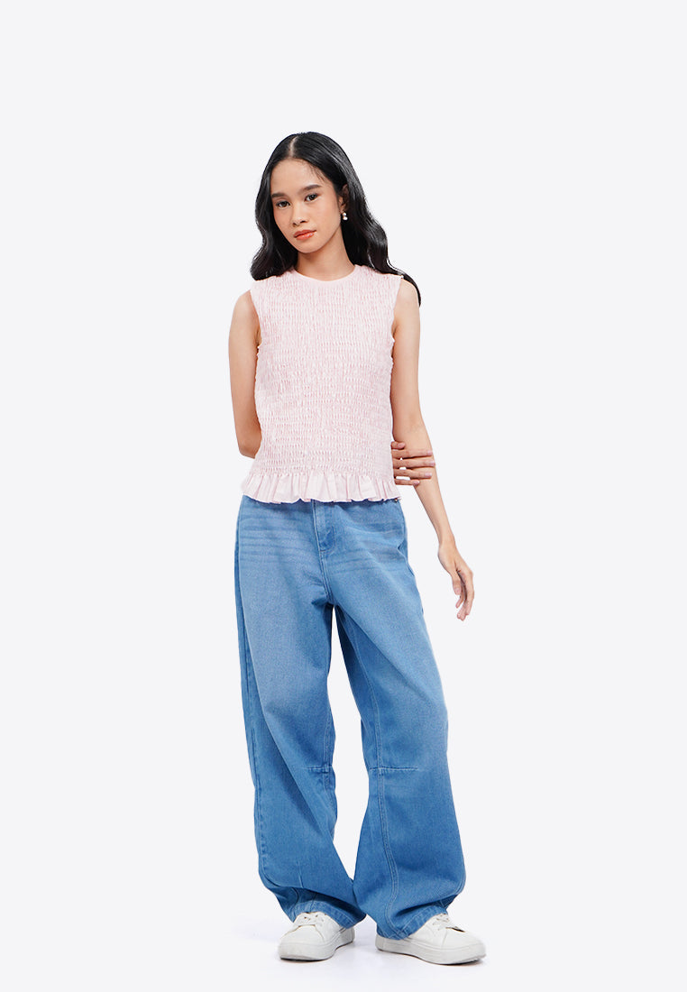 Mid Rise Barrel Denim Pants