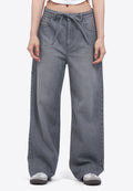 Tied Waist Wide Leg Denim Pants