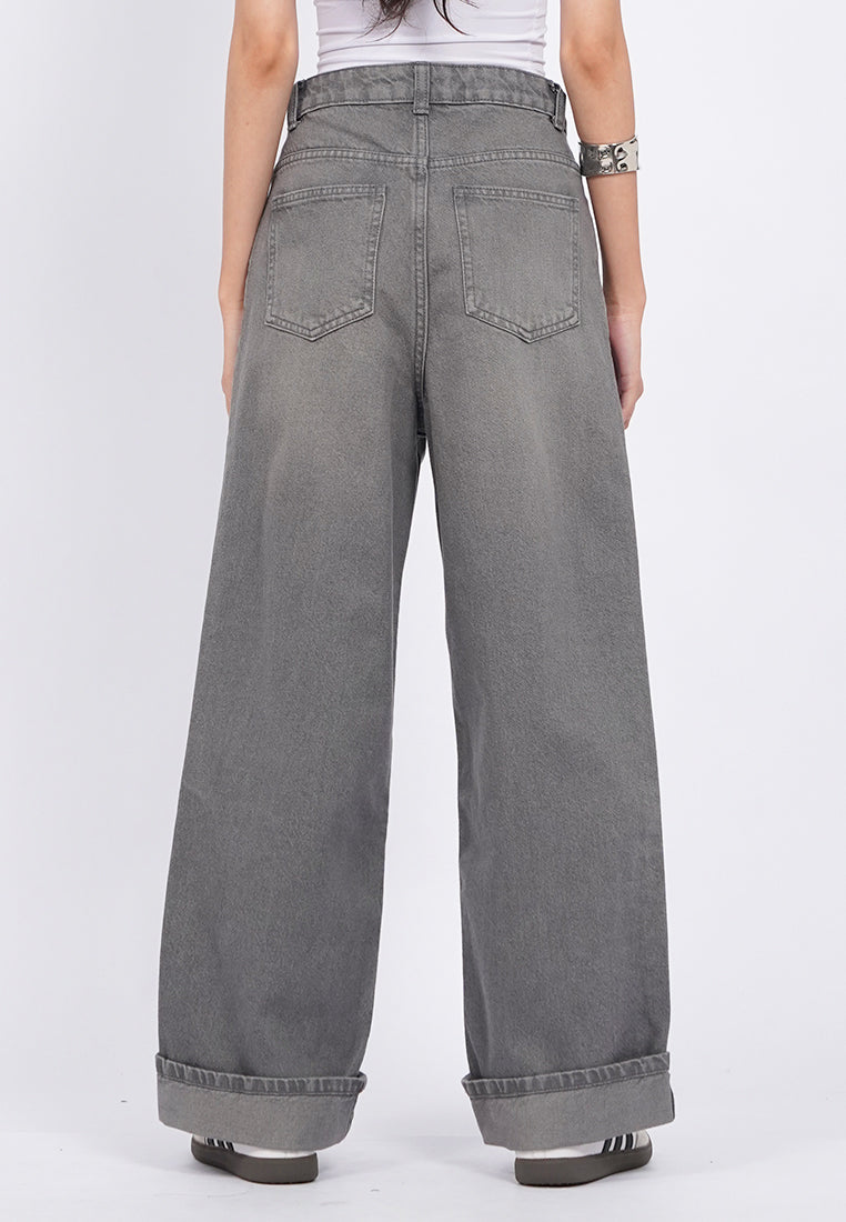 Turn Up Hem Straight Jeans