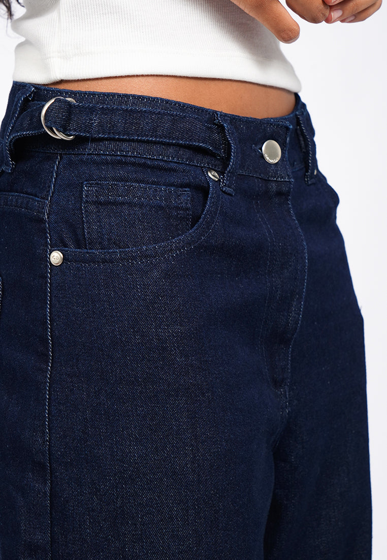 Skater Denim Pants with Side Buckle