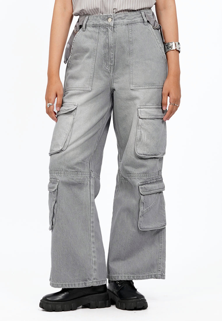 Wide Leg Cargo Denim Pants