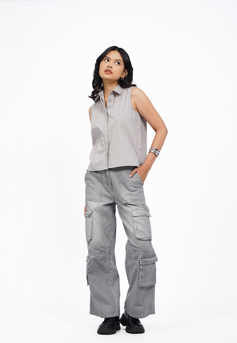 Wide Leg Cargo Denim Pants