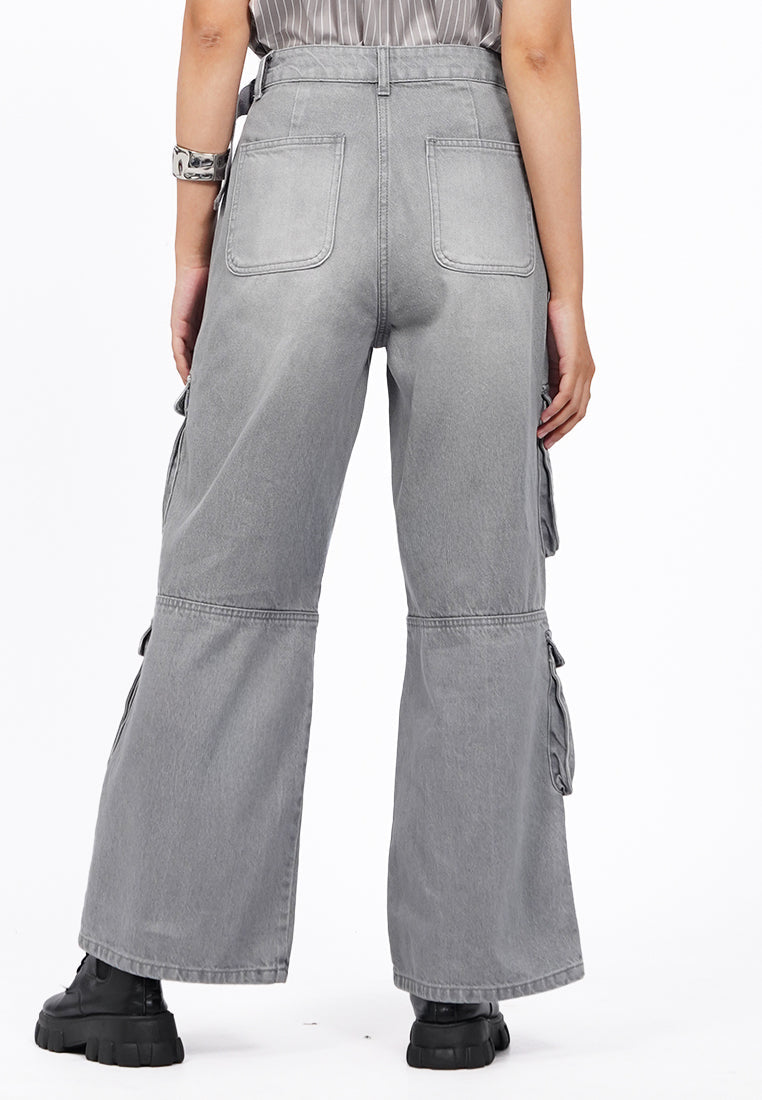 Wide Leg Cargo Denim Pants