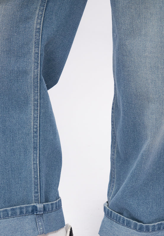 Turn Up Hem Straight Denim Pants