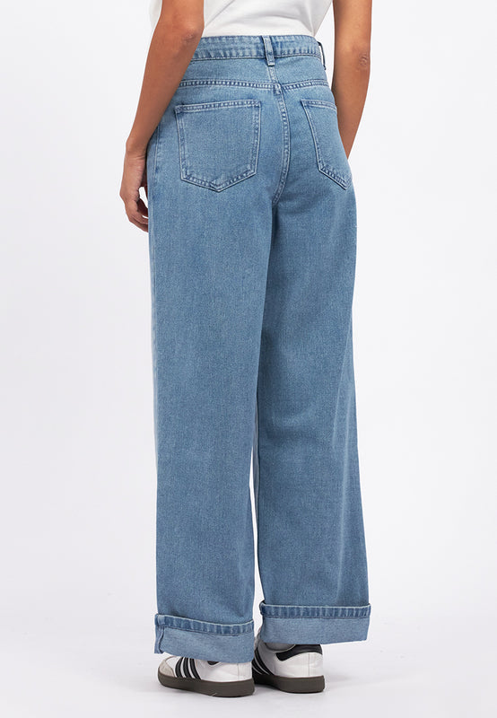 Turn Up Hem Straight Denim Pants