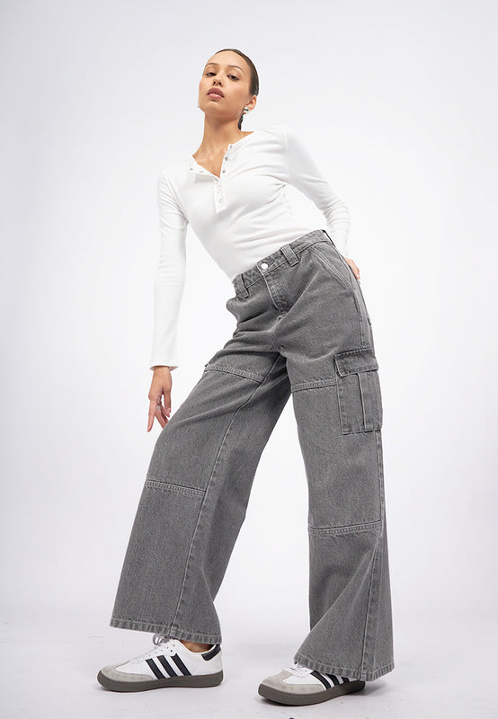 Straight Fit Cargo Denim Pants