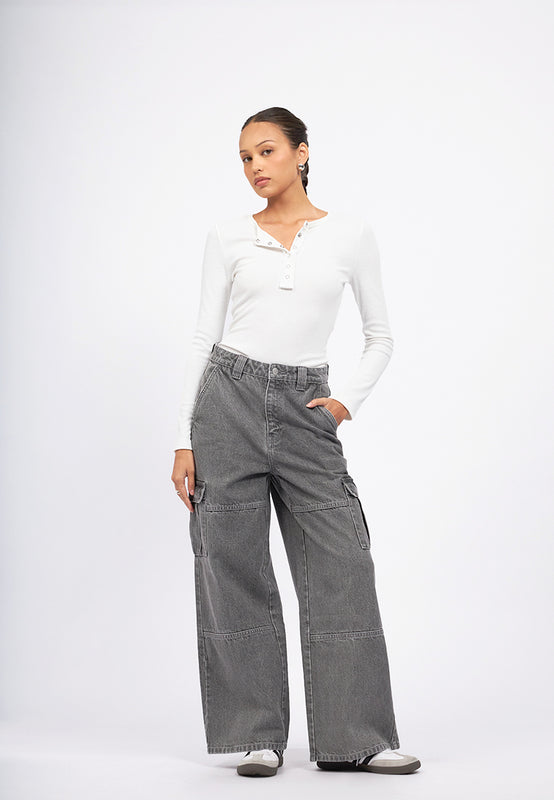 Straight Fit Cargo Denim Pants