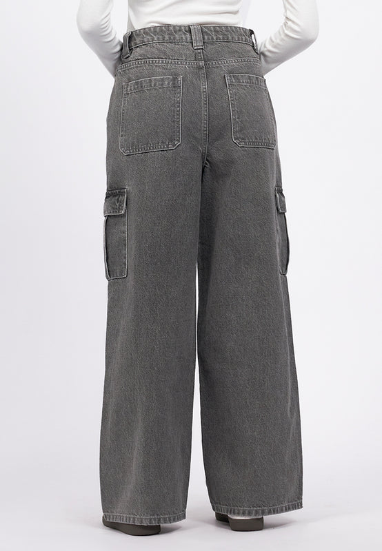 Straight Fit Cargo Denim Pants