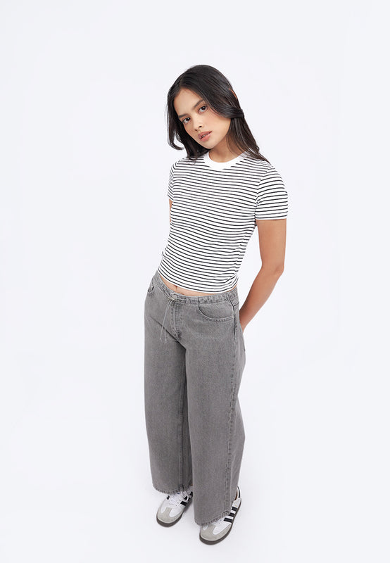Wide Leg Drawstring Denim Pants