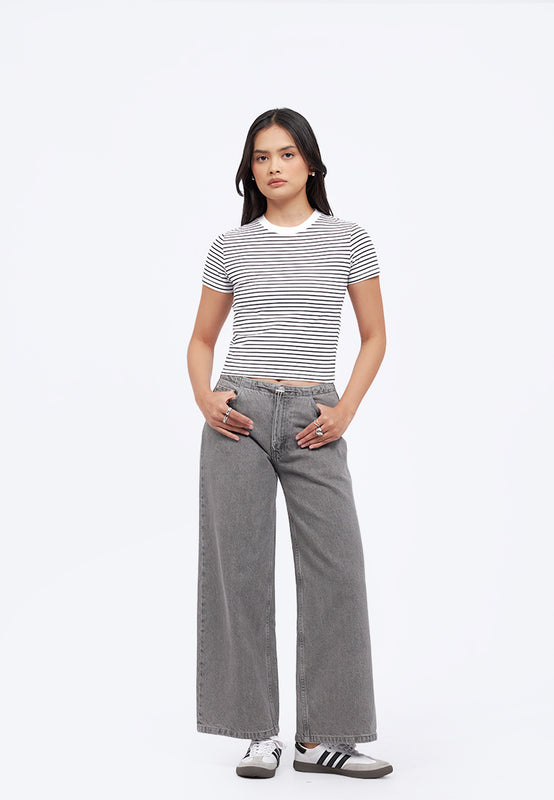 Wide Leg Drawstring Denim Pants