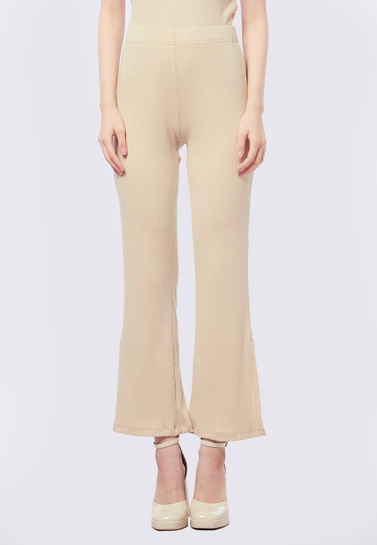 Rib Long Pants with Slit