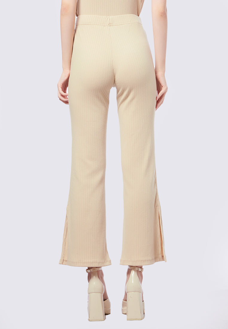 Rib Long Pants with Slit