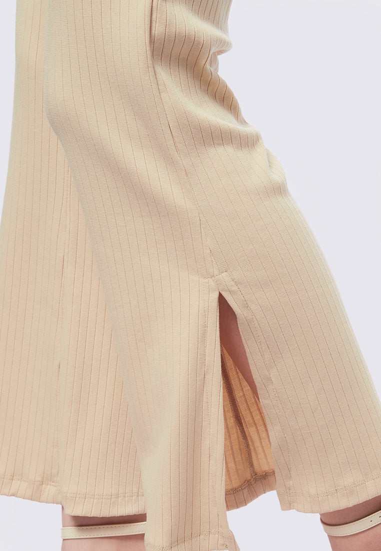 Rib Long Pants with Slit