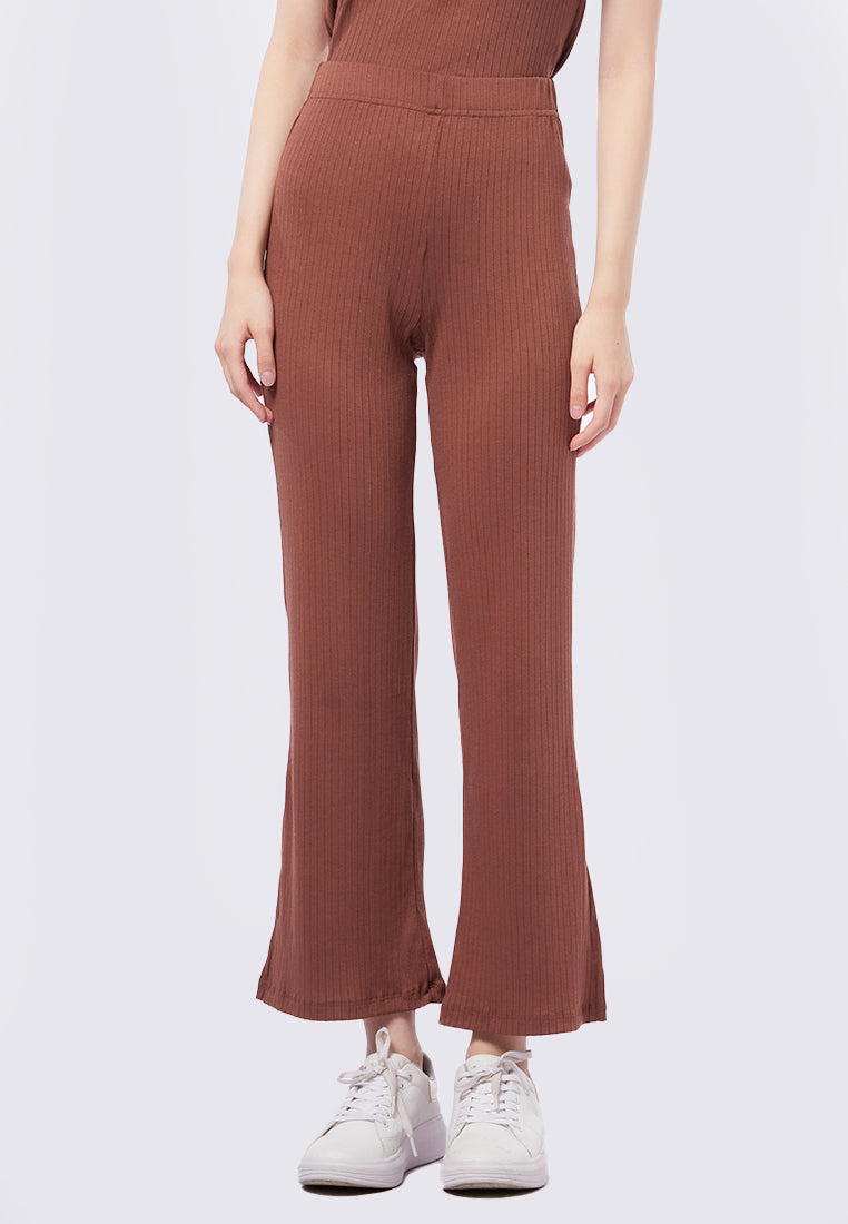 Rib Long Pants with Slit
