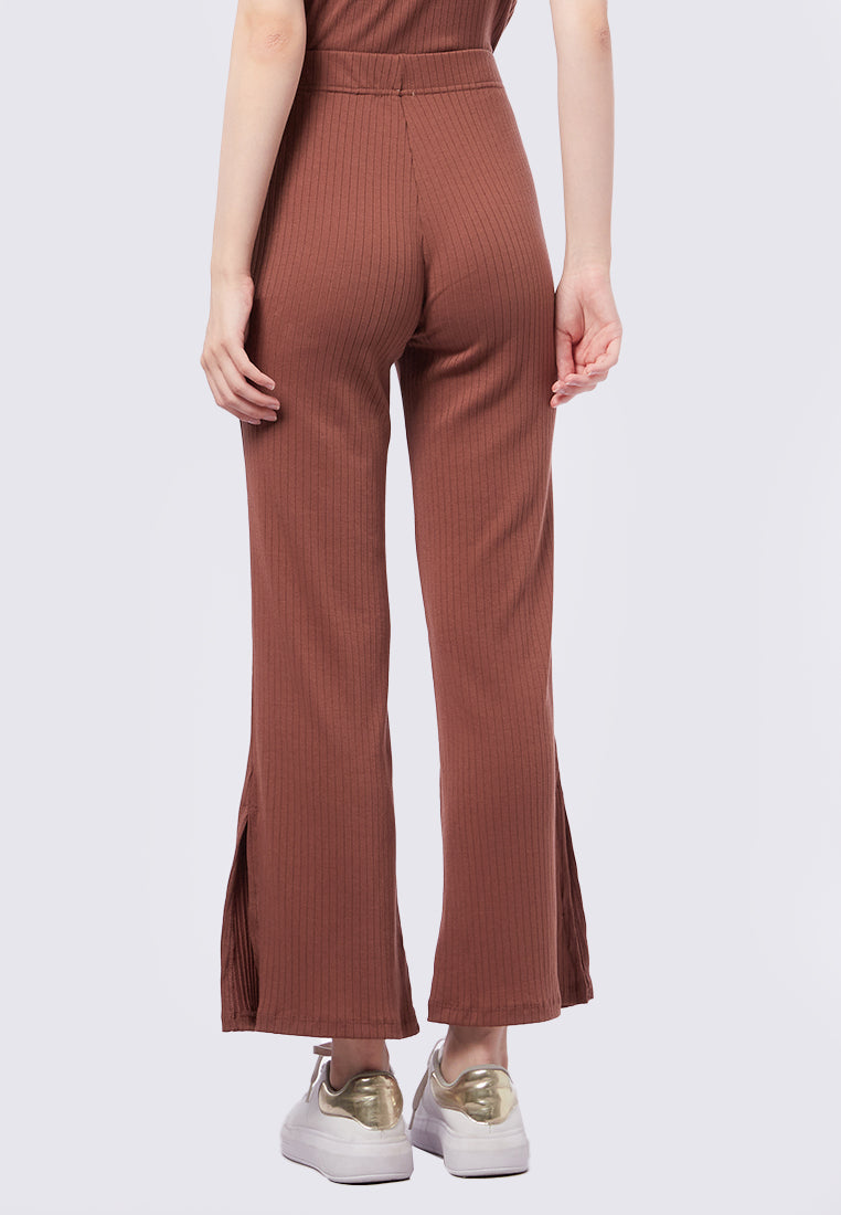 Rib Long Pants with Slit