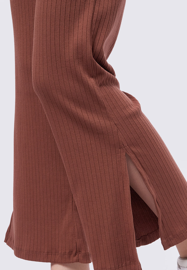 Rib Long Pants with Slit