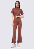 Rib Long Pants with Slit