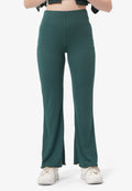 High Waist Ribbed Pants Dark Green