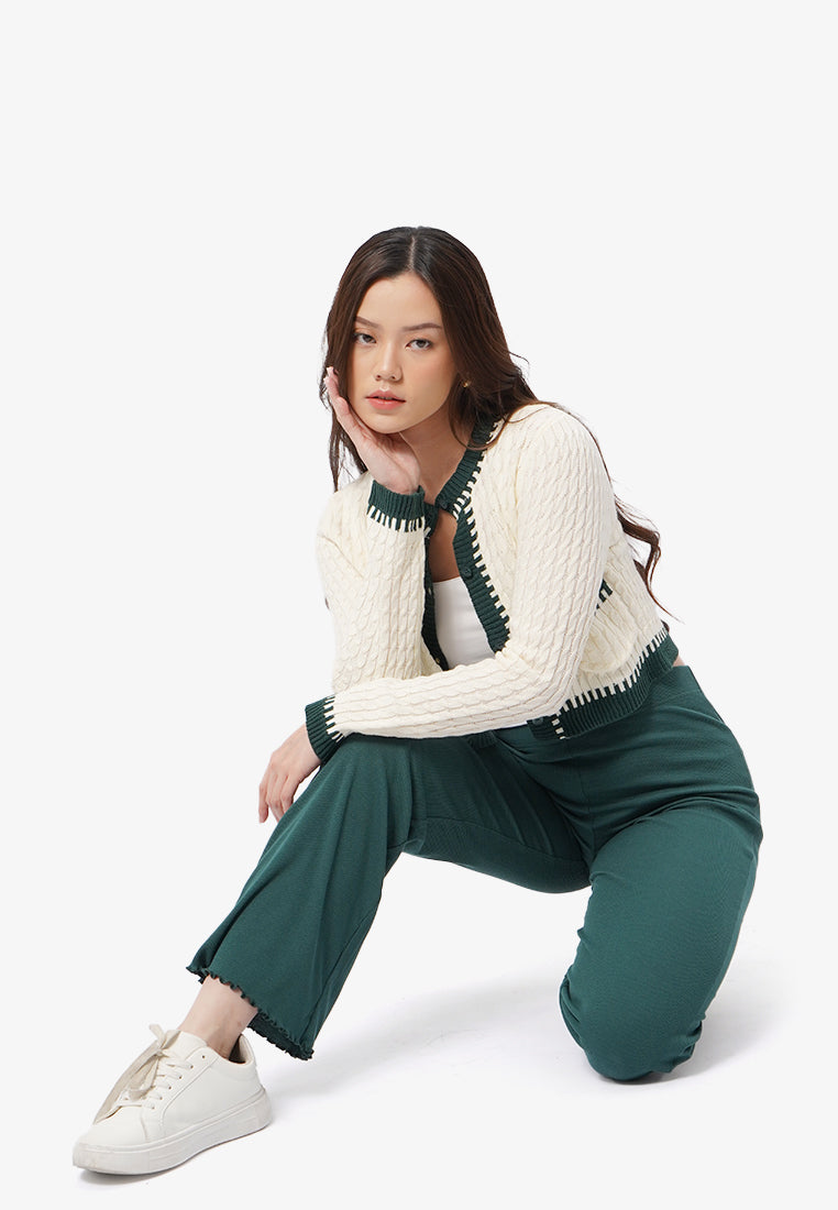 High Waist Ribbed Pants Dark Green