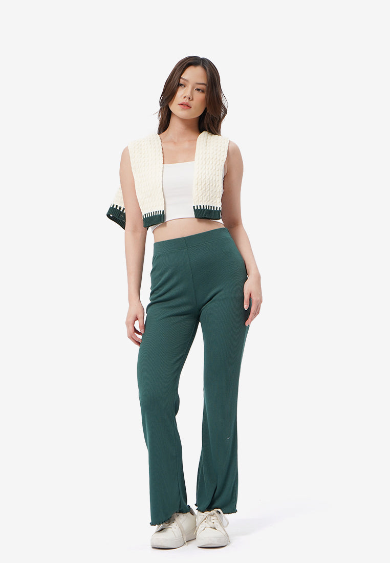 High Waist Ribbed Pants Dark Green