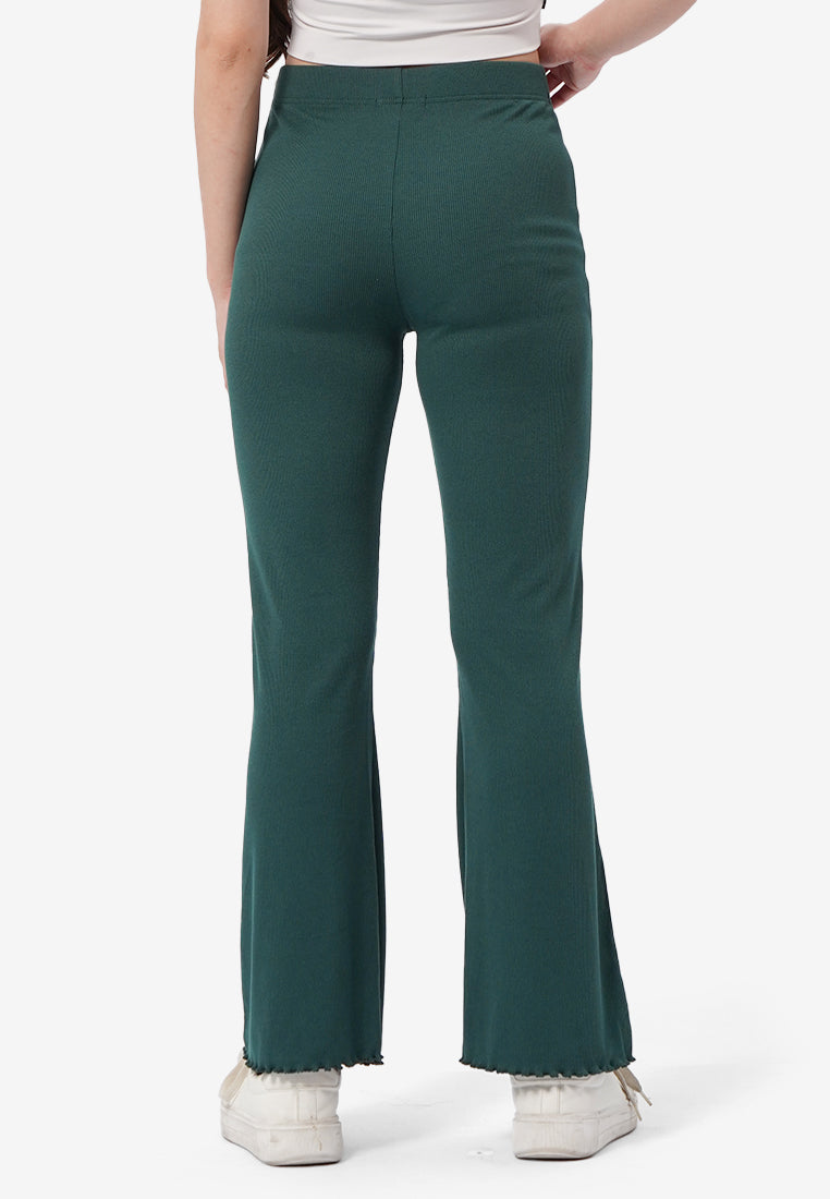 High Waist Ribbed Pants Dark Green