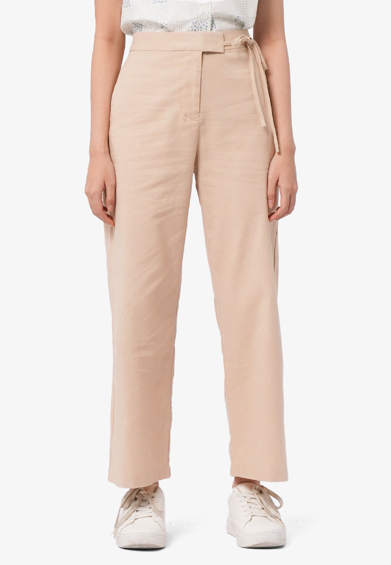 Tie Front Wide Leg Pants L.Brown