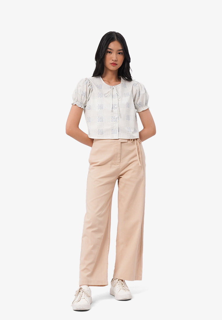 Tie Front Wide Leg Pants L.Brown