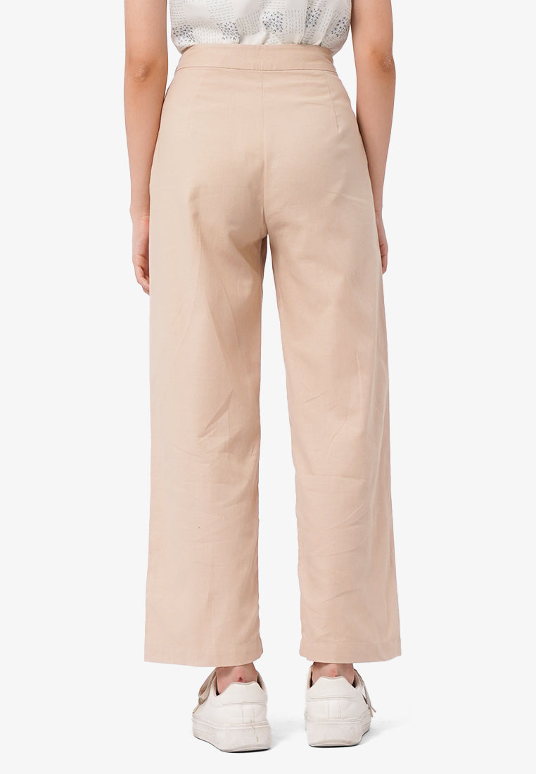 Tie Front Wide Leg Pants L.Brown