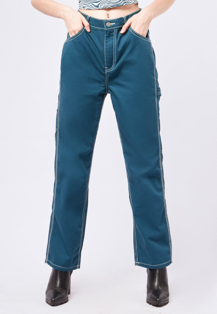 Contrast Stitch Loose Pants