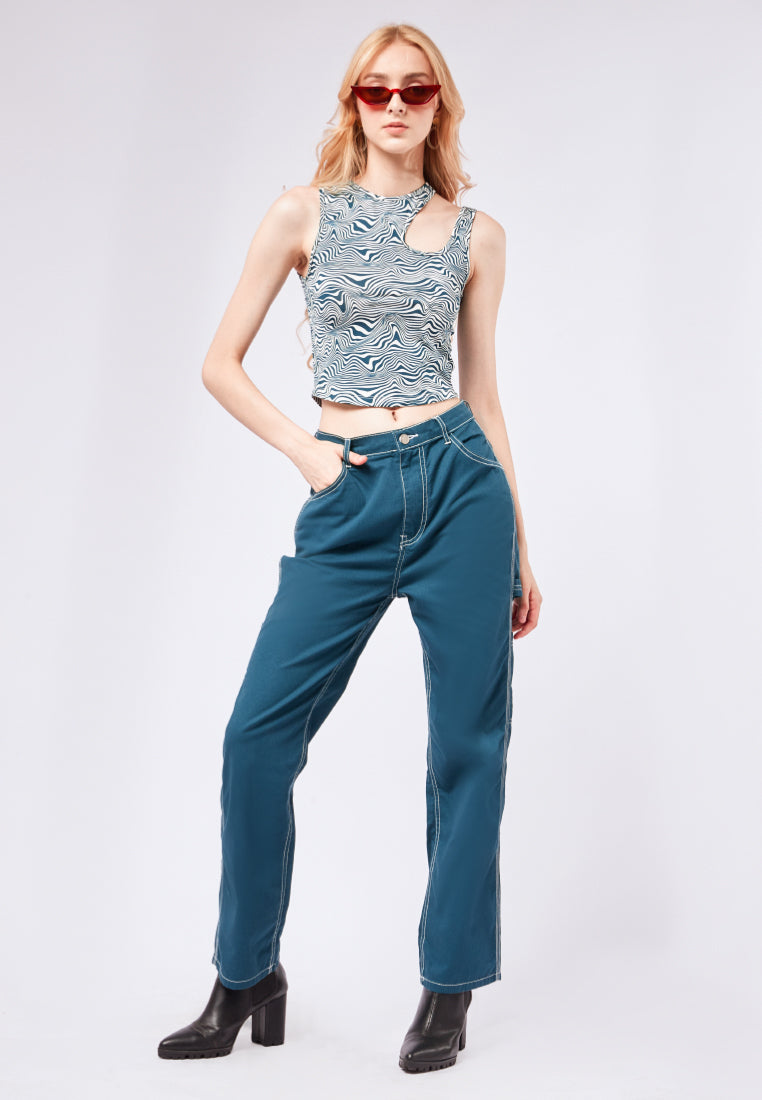 Contrast Stitch Loose Pants