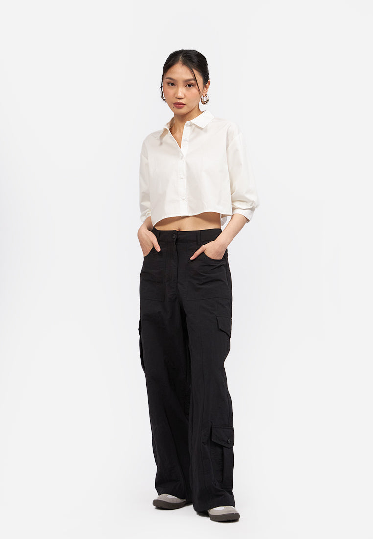 Wide Leg Cargo Pants Black