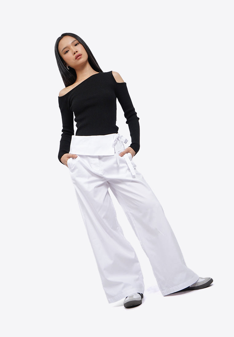 Fold Over Long Pants with Tie