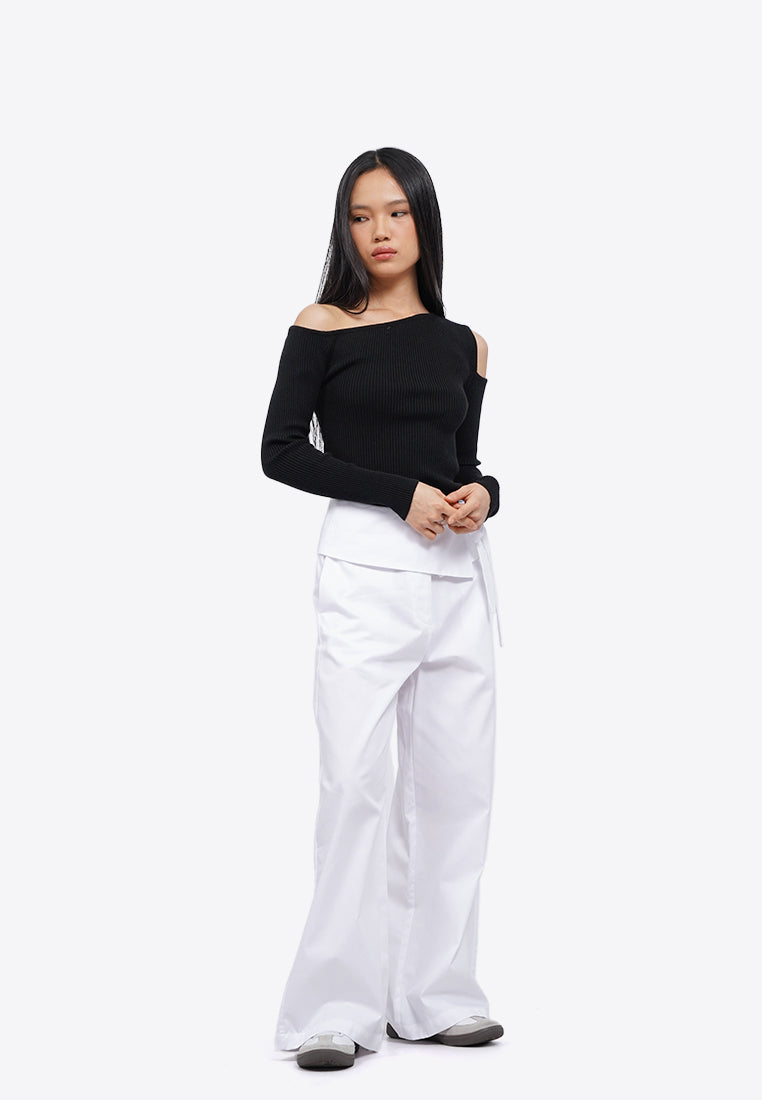 Fold Over Long Pants with Tie