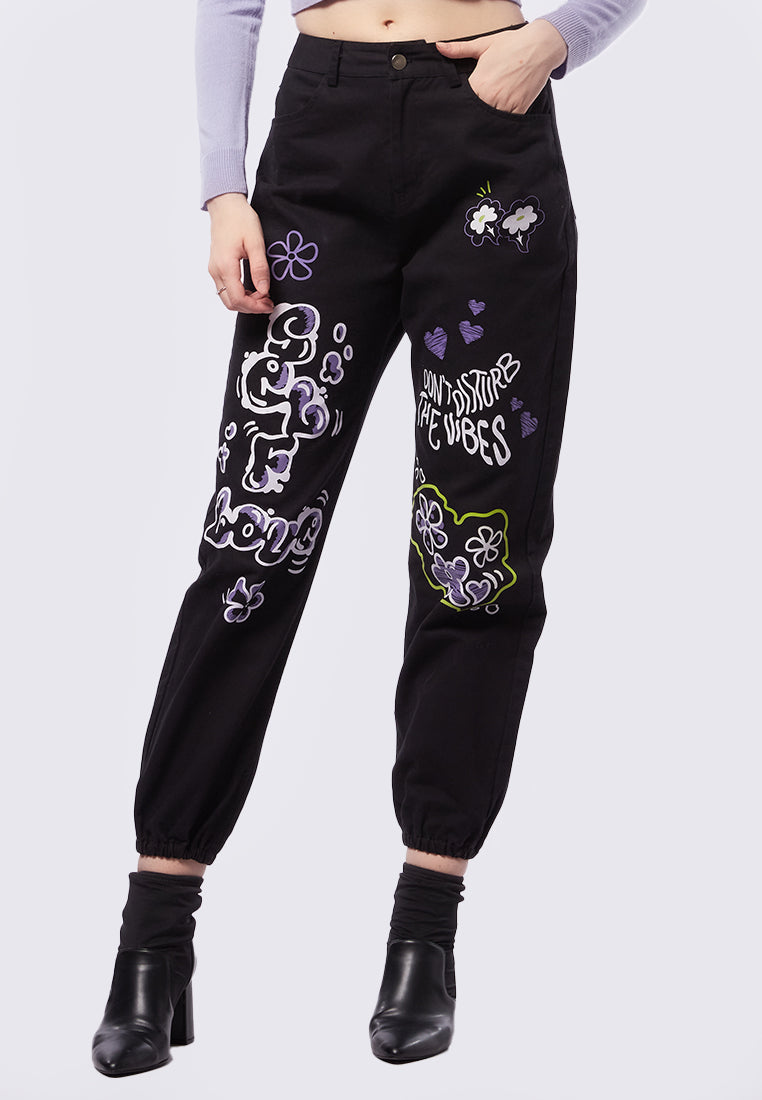 Graffiti Denim Jogger Pants