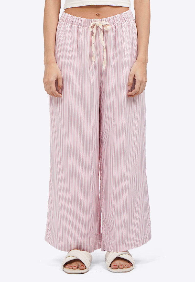 Cropped Stripes Pajama Bottom Pink