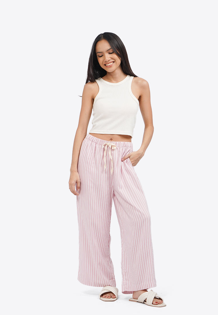 Cropped Stripes Pajama Bottom Pink