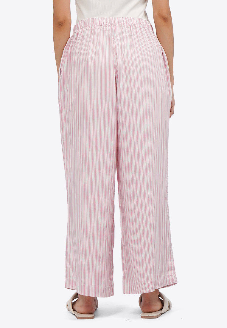 Cropped Stripes Pajama Bottom Pink