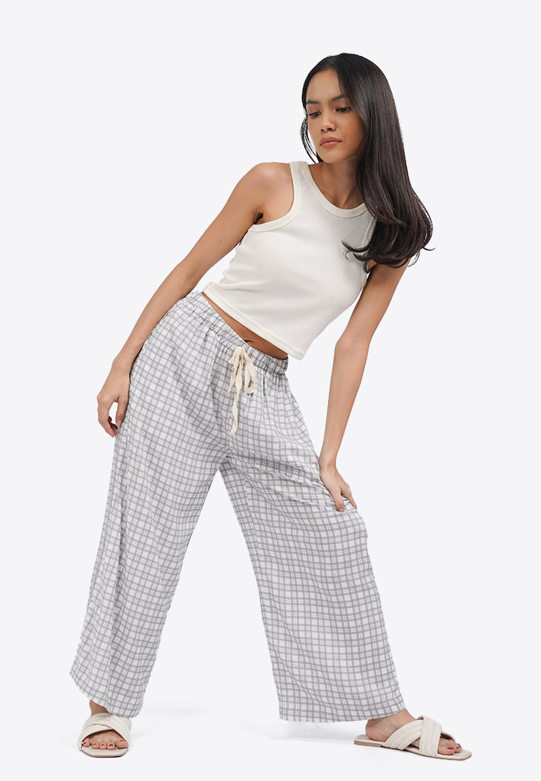 Cropped Stripes Pajama Bottom Grey