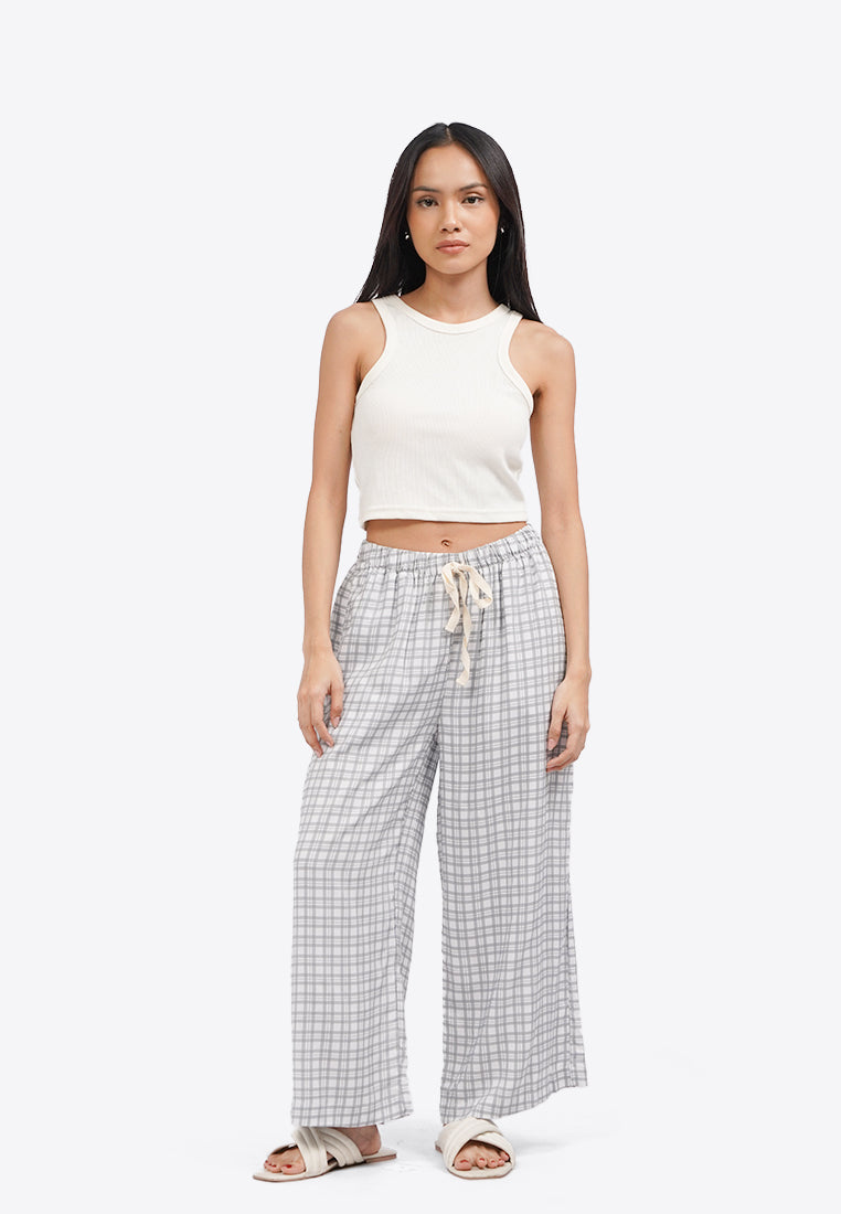 Cropped Stripes Pajama Bottom Grey