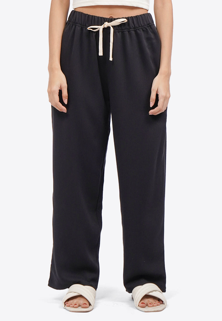 Contrast Drawstring Pajama Bottom Black
