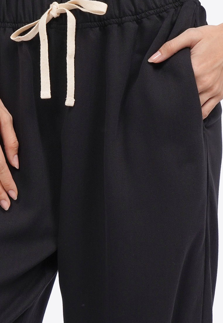 Contrast Drawstring Pajama Bottom Black